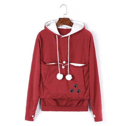 Praktischer Damen Pullover mit Kapuze und Tieretasche