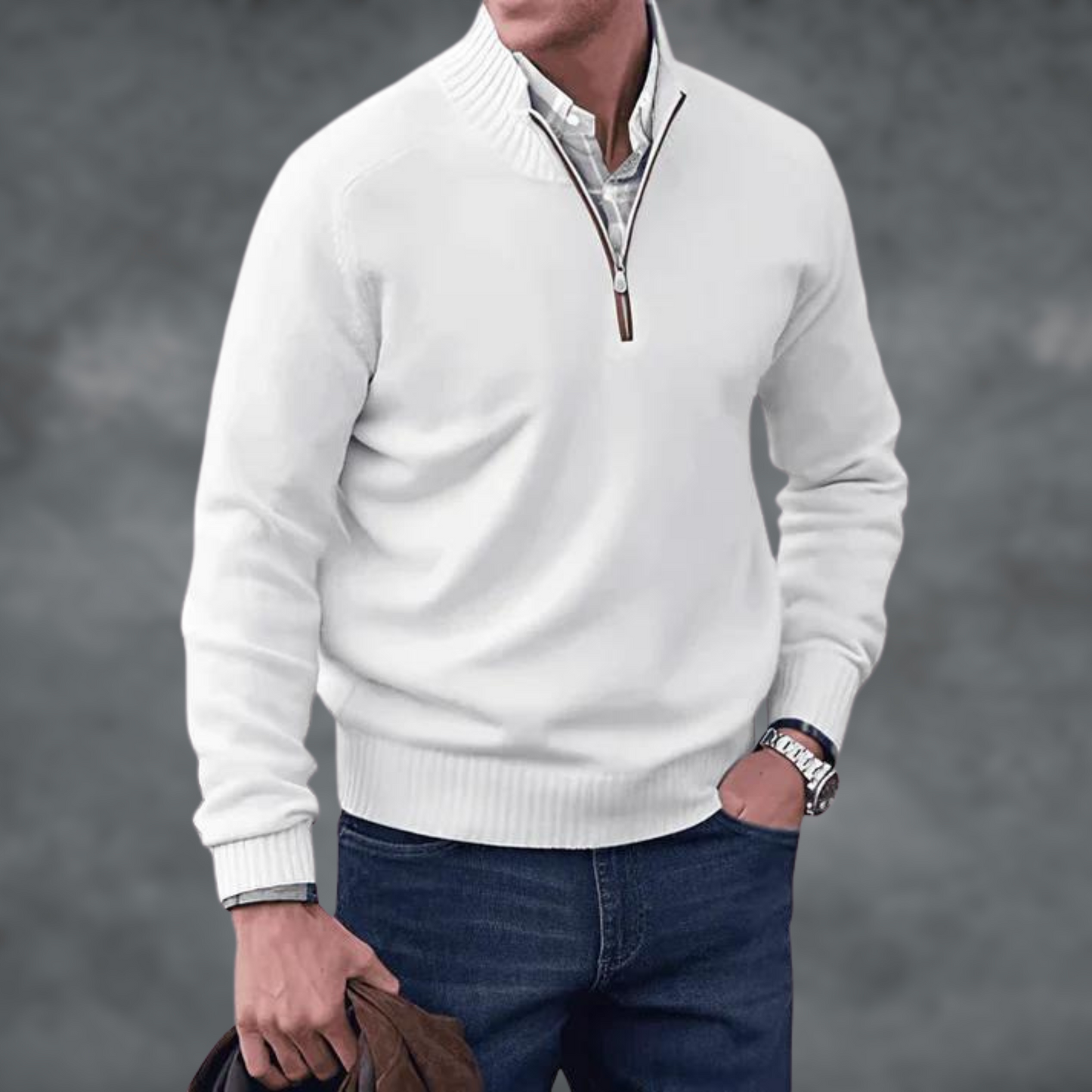 Kaschmir Pullover Stehkragen Reißverschluss