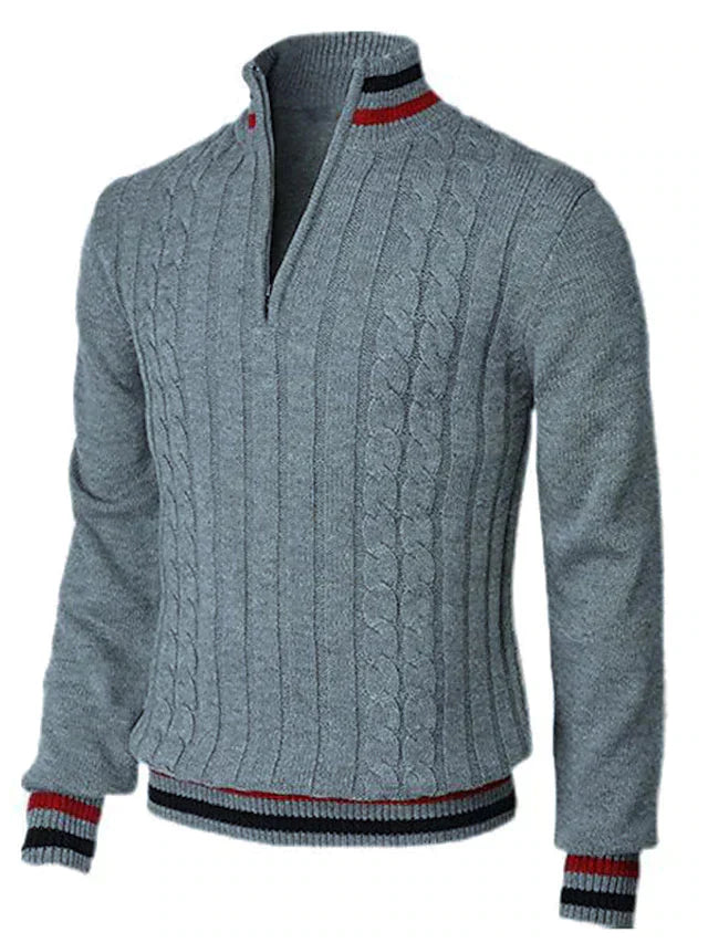Herren Zopfstrick Pullover Stehkragen