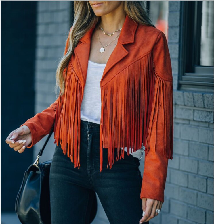 Stylische Fransenjacke Leder Look