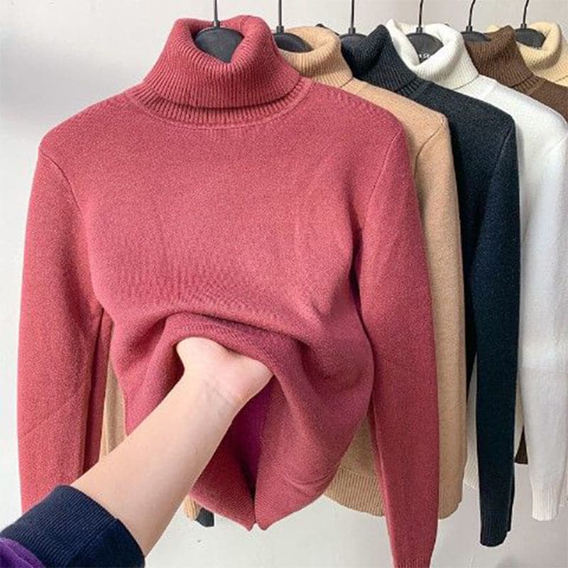 Wollpullover Damen Slim Fit Turtleneck