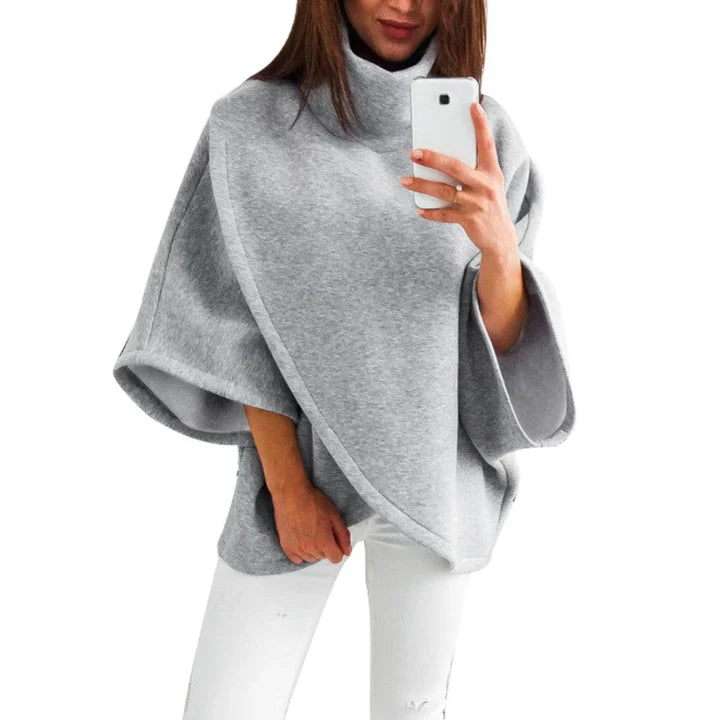 Damen Poncho Pullover Rollkragen Modern