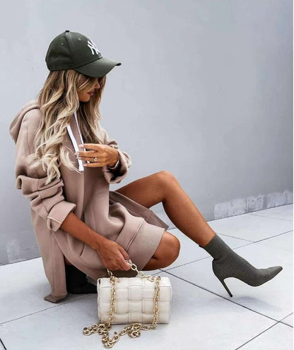 Warme Winterjacke Langarm mit Kapuze