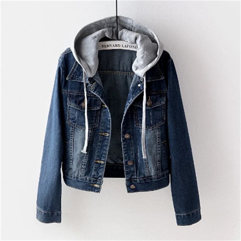 Frauen Denimjacke Herbst Chic Abnehmbarer Hoodie - IdealeKleiden