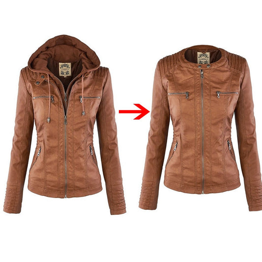 Lederjacke Damen Modern Kapuze - IdealeKleiden