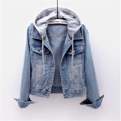 Damen Denim Jacke Mit Abnehmbarer Kapuze Trendy - IdealeKleiden