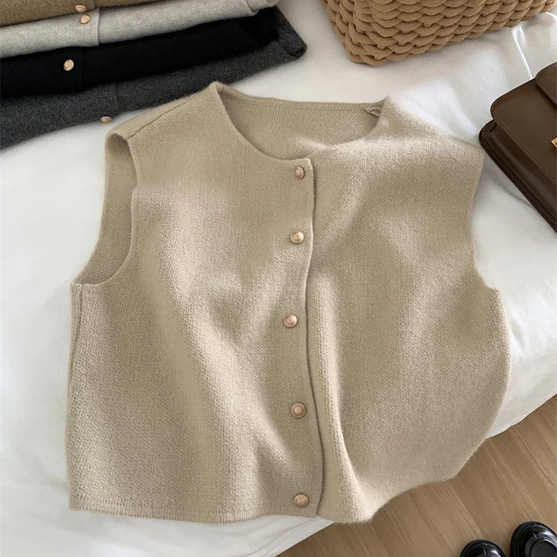 Damen Gilet Ohne Ärmel Mit Knöpfen
