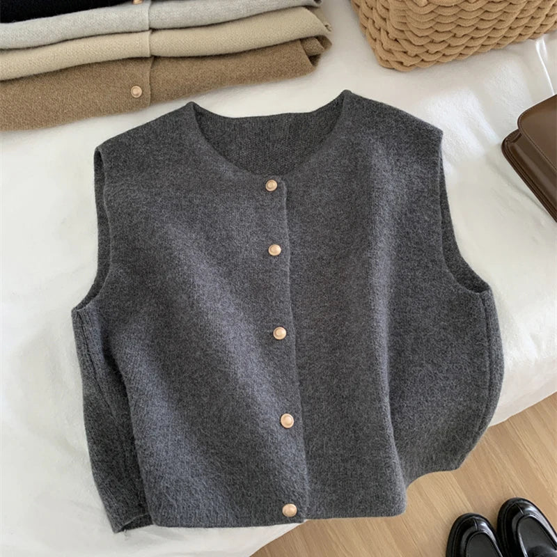 Damen Gilet Ohne Ärmel Mit Knöpfen