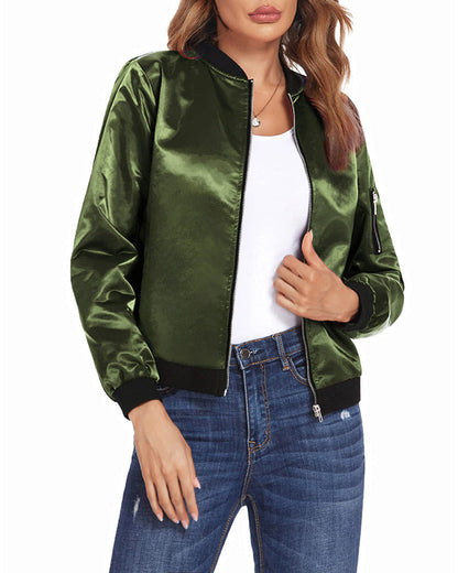 Moderne Damen Bomberjacke Mit Taschen Reißverschluss