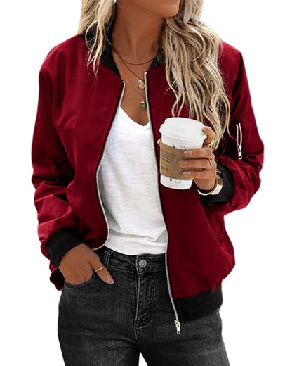 Moderne Damen Bomberjacke Mit Taschen Reißverschluss