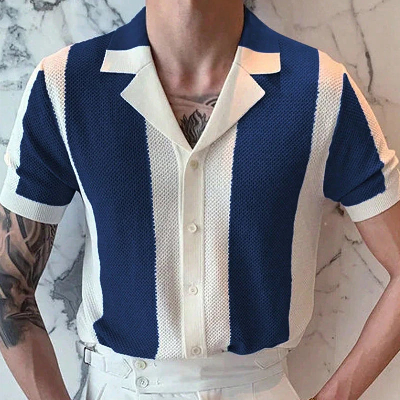 Herren Polohemd Kurzarm Streifen Design