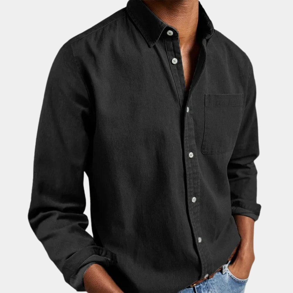 Herren Denim Hemd Langarm Blau