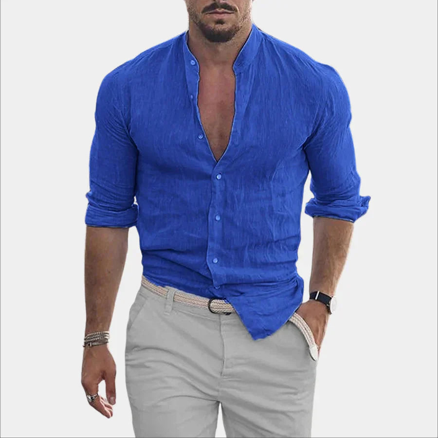 Herren Leinenhemd Langarm Baumwolle Elegant