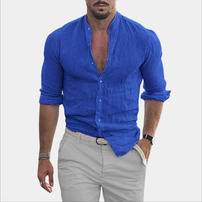 Herren Leinenhemd Langarm Baumwolle Elegant