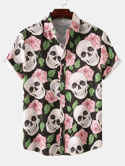 Herren Hemd Kurzarm Totenkopf Design