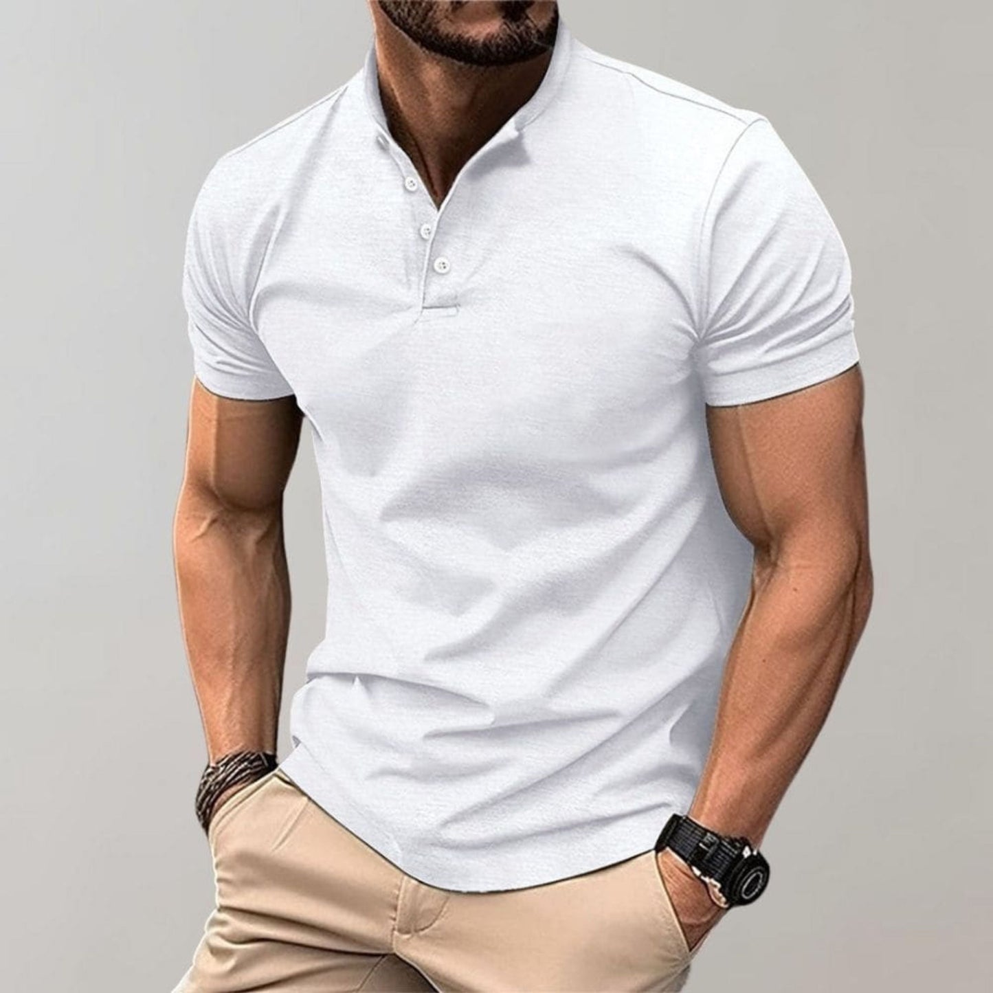 Herren Poloshirt Kurzarm Knopfverschluss Modern