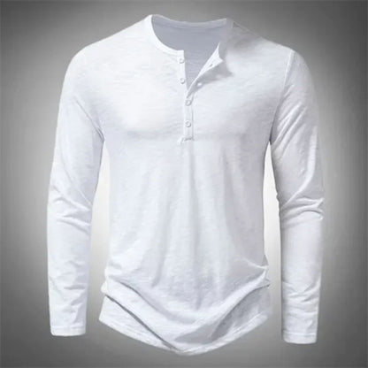 Herren Langarm-Shirt Lässig Halbgeknöpft