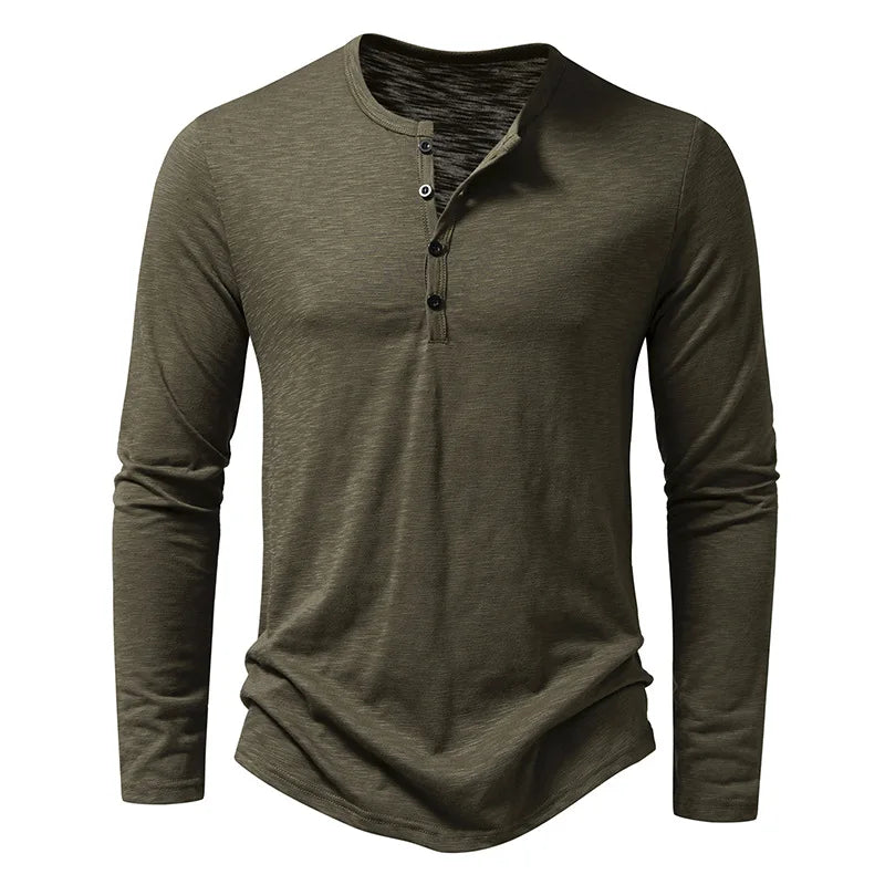Herren Henley Hemd Langarm Klassisch