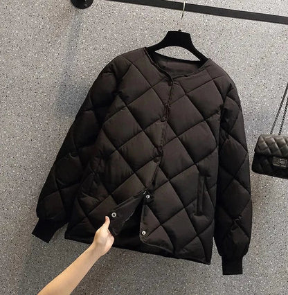 Stylische Damenjacke Diamant Muster Rundhals