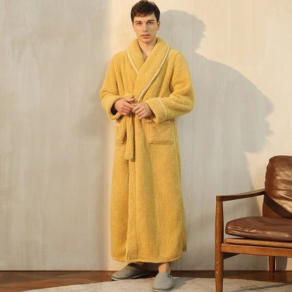 Herren Bademantel Lang Weich Fleece