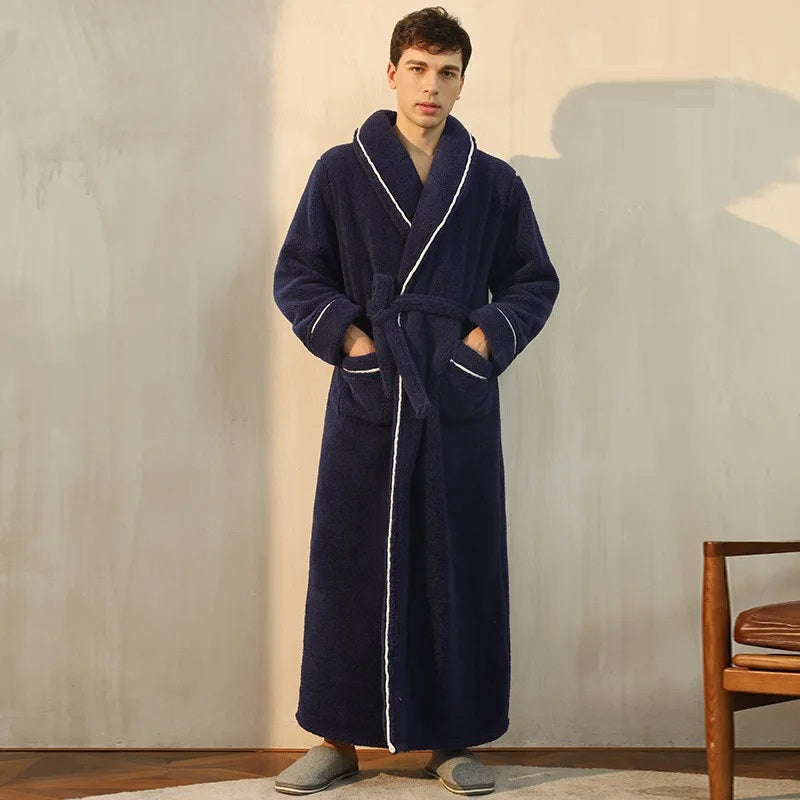 Herren Bademantel Lang Weich Fleece