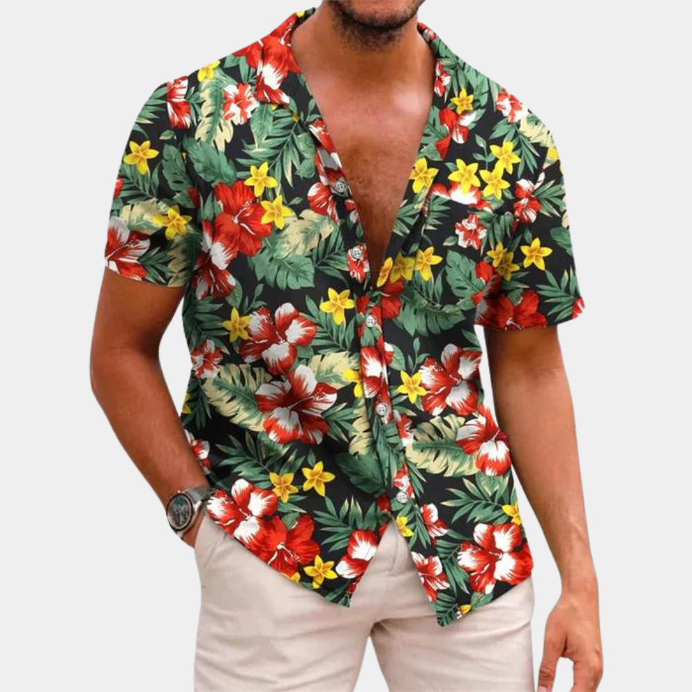Herren Sommerhemd Kurzarm Blumenmuster