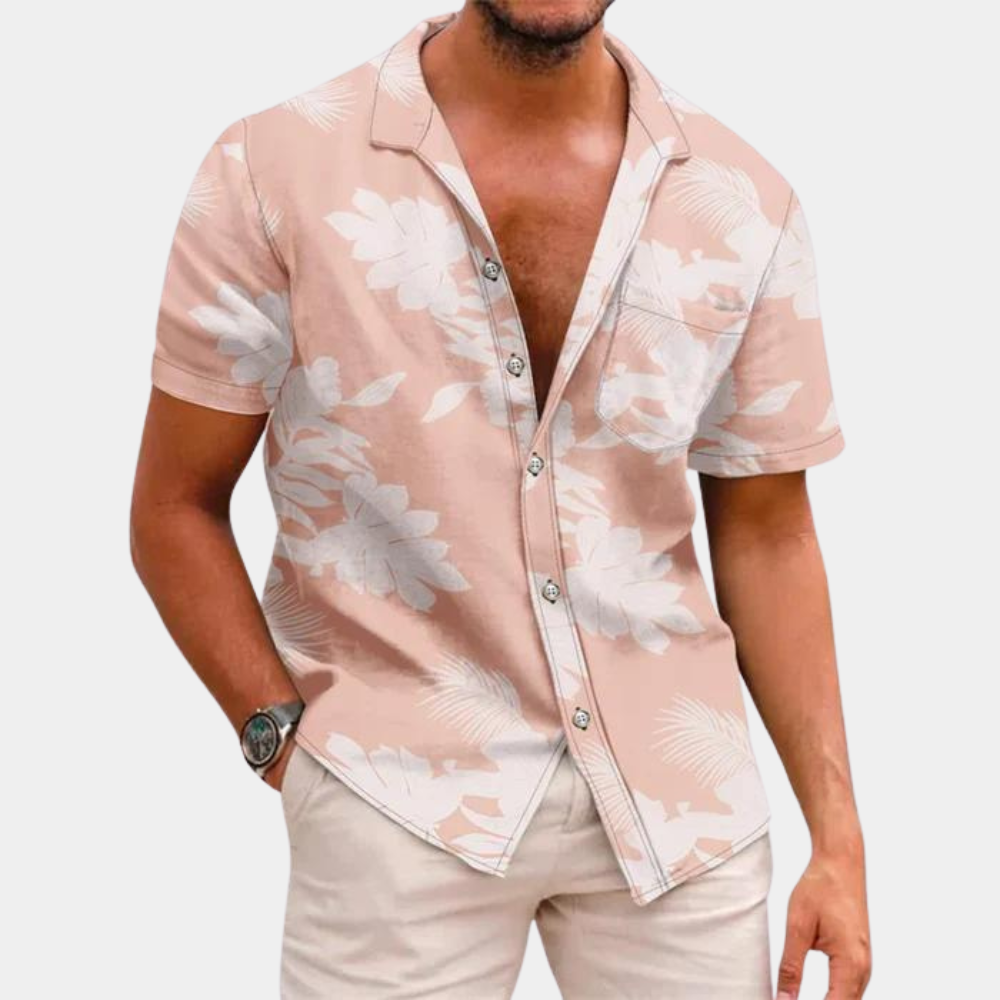 Herren Sommerhemd Kurzarm Blumenmuster - IdealeKleiden