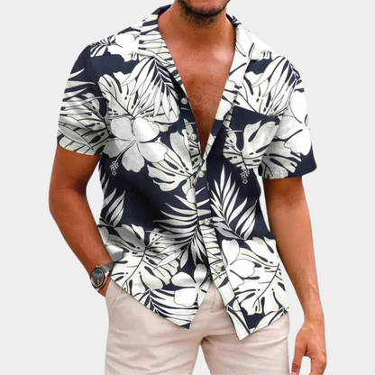 Herren Sommerhemd Kurzarm Blumenmuster