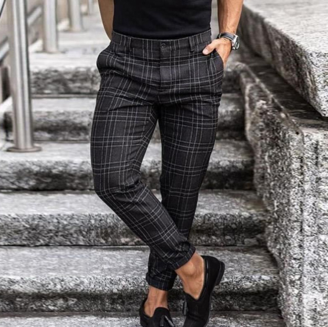 Herren Chino Hosen Slim Fit kariert Stretch - IdealeKleiden