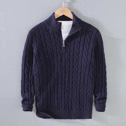 Herren Strickpullover Half-Zip Kabelmuster