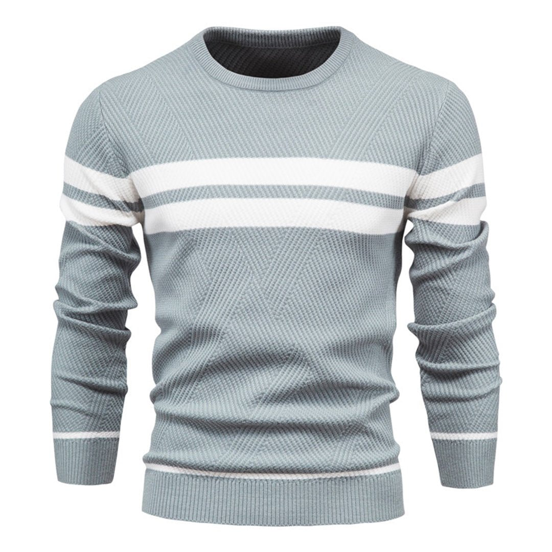Herren Strickpullover Rundhals Gestreift - IdealeKleiden