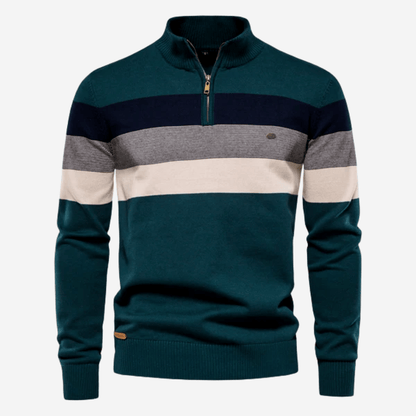 Herren Pullover Stripes Stylish Viertelreißverschluss