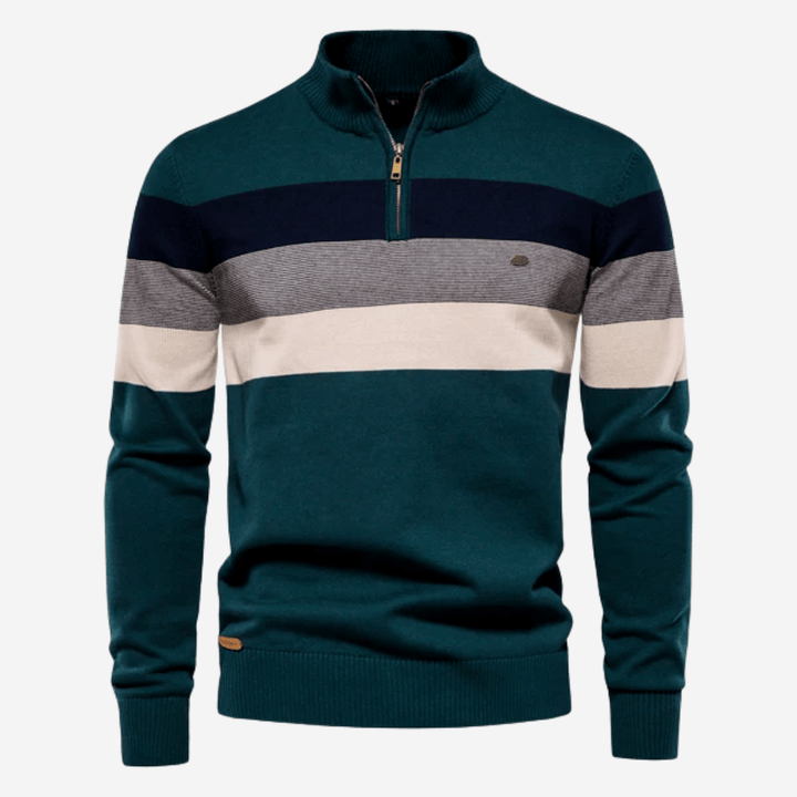 Herren Pullover Stripes Stylish Viertelreißverschluss