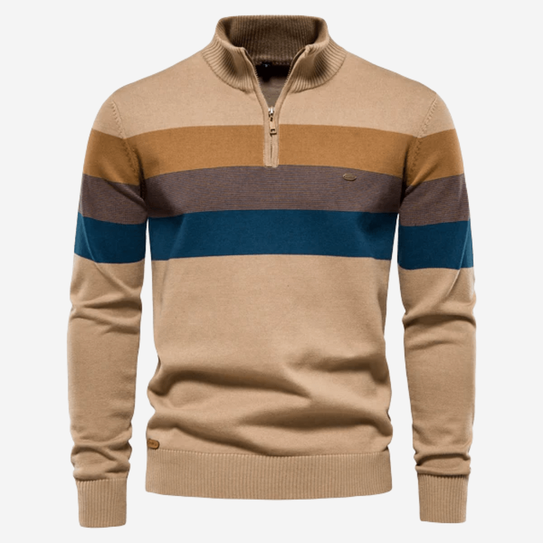 Herren Pullover Stripes Stylish Viertelreißverschluss - IdealeKleiden