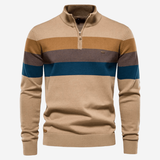 Herren Pullover Stripes Stylish Viertelreißverschluss - IdealeKleiden