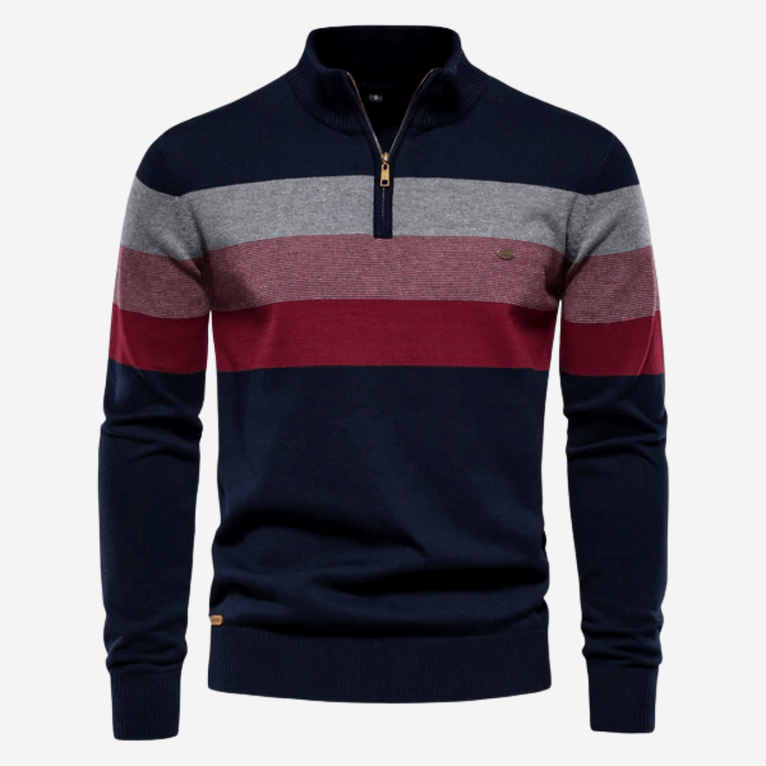 Herren Pullover Stripes Stylish Viertelreißverschluss