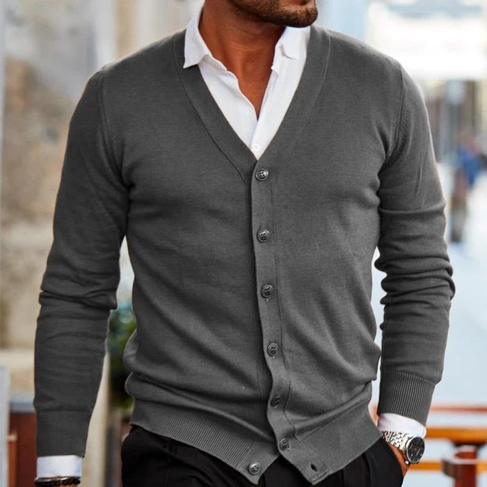 Herren Strickjacke Langarm V-Ausschnitt Knöpfe