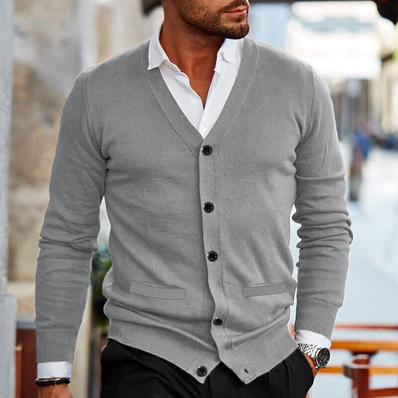 Herren Strickjacke V-Ausschnitt Cardigan Modern