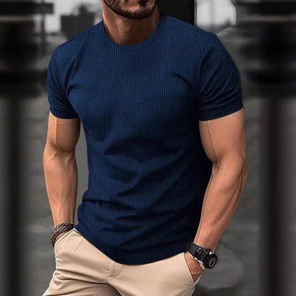 Herren T-Shirt Kurzarm Waffel-Optik Rundhals