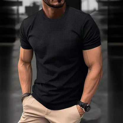 Herren T-Shirt Kurzarm Waffel-Optik Rundhals