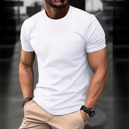 Herren T-Shirt Kurzarm Waffel-Optik Rundhals
