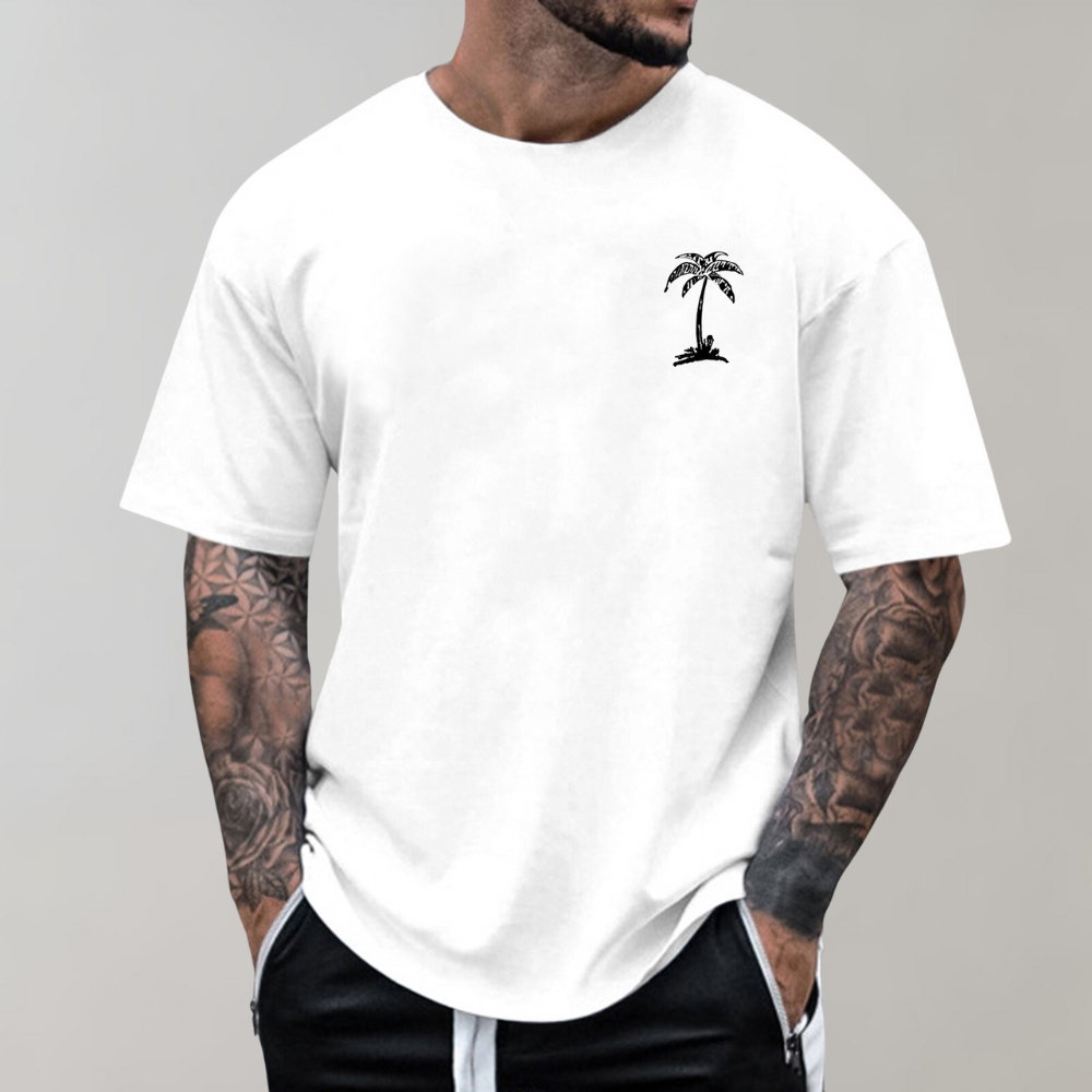 Herren T-Shirt Palmen-Print Lockeres Design - IdealeKleiden
