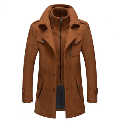 Herren Wollmantel Winterjacke Einreihig Zip