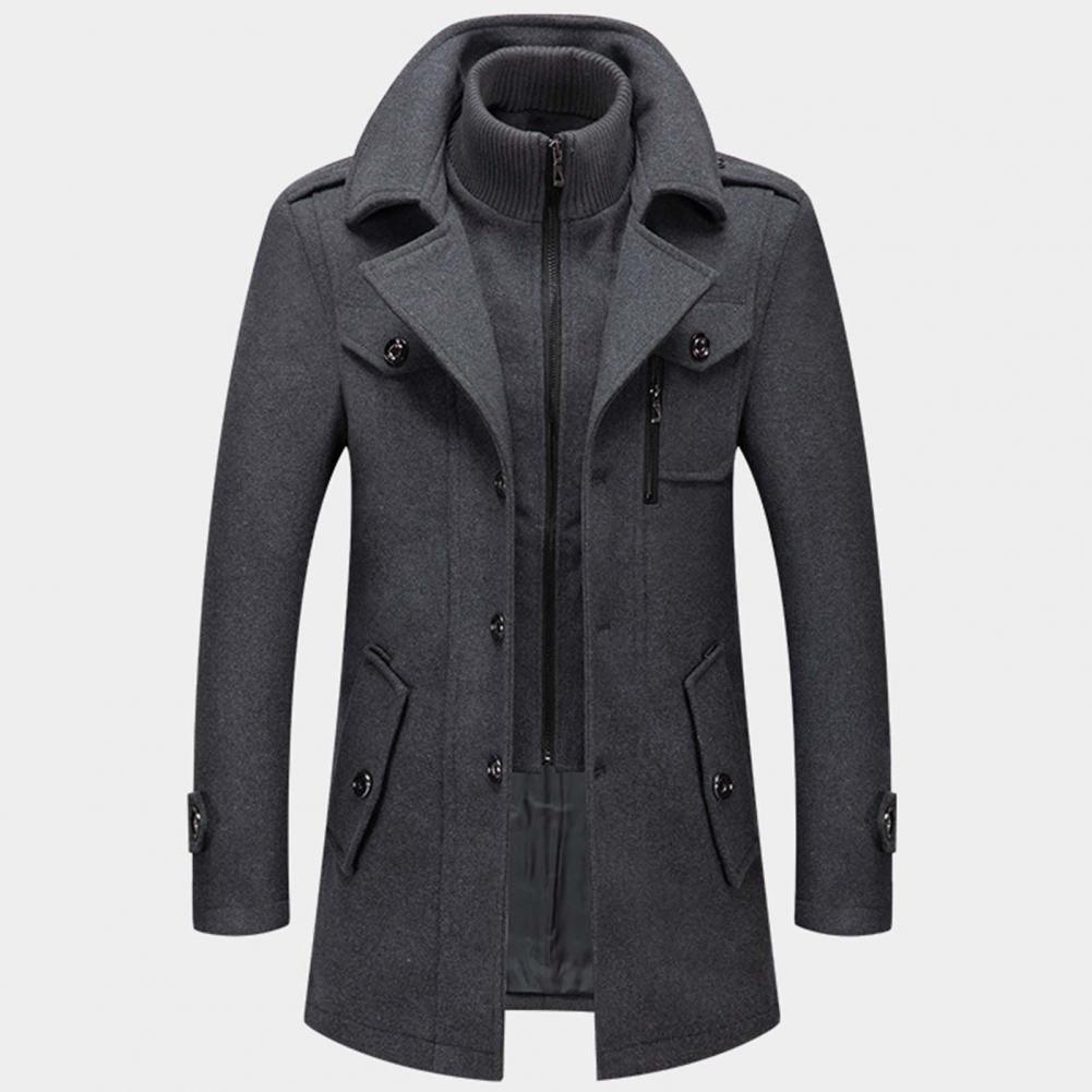 Herren Wollmantel Winterjacke Einreihig Zip - IdealeKleiden