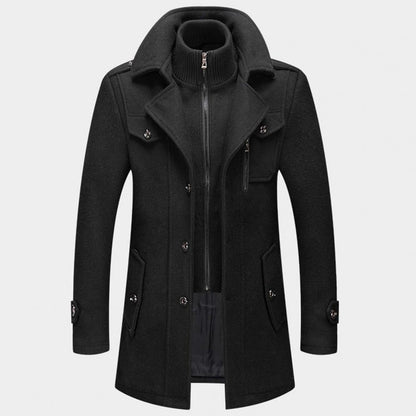 Herren Wollmantel Winterjacke Einreihig Zip