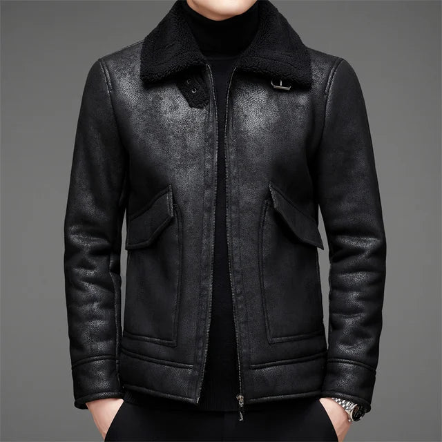Vegane Lederjacke Herren Warm Fleece-Futter - IdealeKleiden