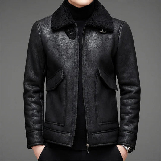 Vegane Lederjacke Herren Warm Fleece-Futter - IdealeKleiden