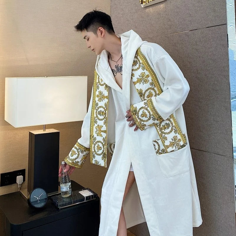 Herren Bademantel Samt Luxus Kapuze