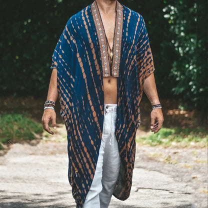 Herrenhemd Lang Offen Vorderseite Sommer Boho Style