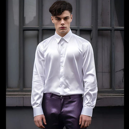 Herren Slim Fit Hemd Langarm Glänzend